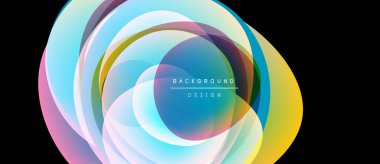 Soyut renkli katmanlar dinamik dairesel tasarım yaratır. Canlı renkler harmanlanır, sıvı şekiller oluşur, modern estetik....
