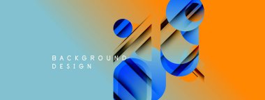 Soyut geometrik şekiller örtüşür, dinamik görsel efekt yaratır. Mavi, turuncu gradyanlar kompozisyona hakim. Modern tasarım elemanları.