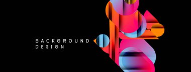 Soyut renkli şekiller örtüşür, dinamik görsel efekt yaratır. Siyah arkaplan canlı gradyanları, modern tasarım elementini vurgular.