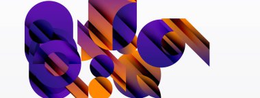 Soyut şekiller örtüşüyor, parlak mor renkler yaratıyor, turuncu renkler. Modern tasarım, temiz arkaplan, geometrik bileşim.