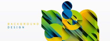 Soyut geometrik şekiller çakışıyor. Canlı renkler dinamik bileşim yaratır. Arkaplan ve sunumlar için modern tasarım ögesi.