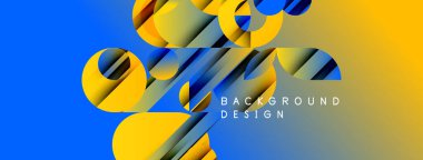 Soyut geometrik şekiller, canlı mavi, sarı gradyanlar. Modern tasarım elementleri dinamik görsel doku oluşturur. Dijital projeler için uygun arkaplan.