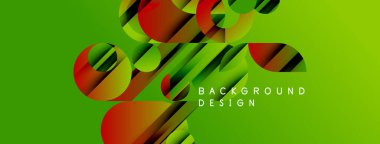 Soyut canlı tasarım, üst üste binen daireler, çizgiler. Parlak yeşil arka plan dinamik görsel etki yaratır. Modern estetik.
