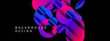 Soyut geometrik şekiller, canlı gradyanlar, koyu arkaplan. Dijital projeler ve sunumlar için modern tasarım ögesi.