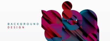 Soyut geometrik şekiller, canlı renkler, modern tasarım. Üst üste binen elementler dinamik bileşim, uygun arkaplan dokusu oluşturur.