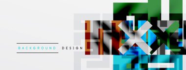 Soyut geometrik desen. Renkli kareler beyaz çizgilerle örtüşüyor ve modern tasarım yaratıyor. Arkaplan metni arkaplan tasarımı okur.