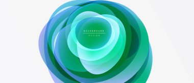 Soyut dairesel katmanlar, canlı yeşiller, maviler. Modern tasarım öğesi, temiz estetik. Arkaplanda derinlik ve akıcılık var..