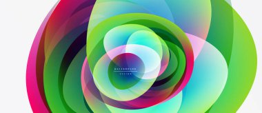 Soyut renkli girdaplar dinamik görsel efekt yaratır. Katmanlar örtüşüyor, hareketli dairesel desenler oluşturuyor. Modern tasarım ögesi.