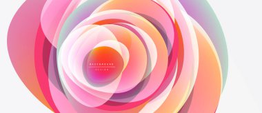 Soyut çiçek tasarımı. Katmanlar yumuşak, renkli dairesel desen oluşturur. Gradyan gölgeler karışımı, zarif arkaplan oluşturur.