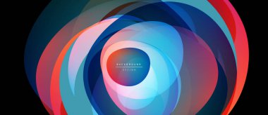 Soyut kıvrımlı katmanlar, canlı renkler karışımı. Dairesel tasarım dinamik görsel efekt yaratır. Çeşitli projeler için modern arkaplan.