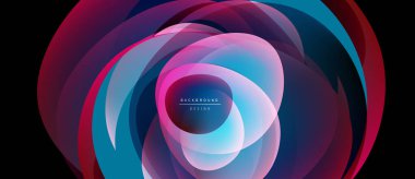 Soyut akış katmanları, canlı renkler, dinamik bileşim. Gradyan, dairesel şekiller, zarif estetik.