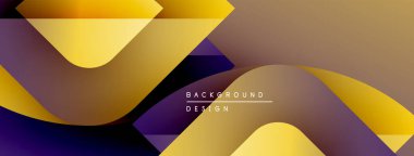 Soyut gradyan şekiller çakışıyor, dinamik görsel akış yaratıyor. Altın, mor, sarı renkler tasarımda baskın. Modern estetik.