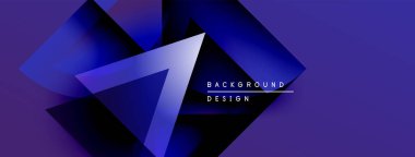 Soyut geometrik şekiller, mavi gradyanlar, modern tasarım. Arkaplan özellikleri katmanlı üçgenler, derinlik yaratma, görsel ilgi.