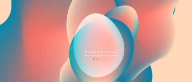 Soyut akışkan şekiller harmanlanır ve yumuşak renk değişimleri yaratır. Şeftali, mavi renkler kompozisyona hakim. Minimalist tasarım modern estetiği öneriyor.