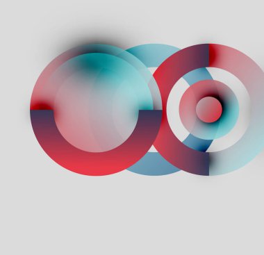 Üst üste binen renkli daireler içeren soyut bir kompozisyon. Kırmızı, mavi, turkuaz renkler harmanlanarak dinamik görsel efekt yaratır. Yumuşak eğimler mevcut.