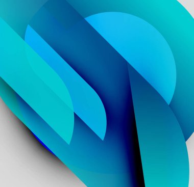 Soyut kompozisyon. Üst üste binen mavi şekiller dinamik görsel akış yaratır. Derece gölgeleri derinliği, modern estetiği gösteriyor..