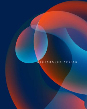 Soyut sıvı şekilleri örtüşür ve canlı renk değişimleri yaratır. Mavi, turuncu, mor renkler kompozisyona hakim. Modern tasarım ögesi.