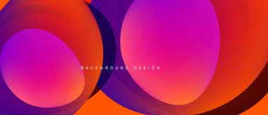 Soyut çemberler üst üste biniyor, canlı eğimler turuncudan mora dönüşüyor. Modern tasarım, arkaplan ve sunumlar için uygun.