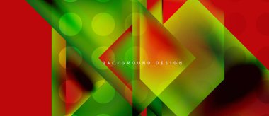 Soyut geometrik tasarım. Canlı renkler karışıyor, dinamik görsel deneyim yaratıyor. Üst üste binen şekiller, daireler, gradyanlar modern estetik sunar.