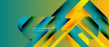 Soyut geometrik tasarım. Canlı renkler harmanlanır, dinamik katmanlar yaratır. Arka planlar ve sunumlar için modern estetik.