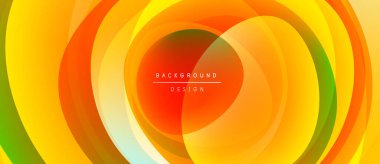 Soyut kıvrımlı katmanlar, canlı turuncu, sarı, yeşil renkler. Modern tasarım, dinamik kompozisyon, merkezi odaklanma. Yumuşak eğimler derinlik yaratır.