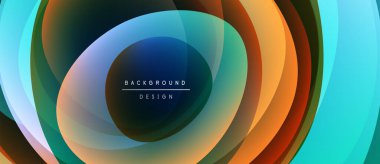 Soyut katmanlar dinamik görsel efekt yaratır. Üst üste binen şekiller dairesel desen oluşturur, canlı renkler modern tasarımı sunar.