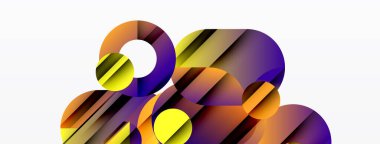 Soyut geometrik şekiller örtüşüyor, canlı renk eğimleri yaratıyor. Bileşik özellikler daireler, dikdörtgenler, dinamik görsel efektler.