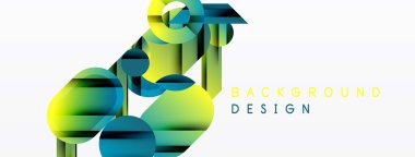 Soyut geometrik şekiller örtüşüyor, canlı renk eğimleri yaratıyor. Beyaz arkaplanda daireler, kareler, dikdörtgenler tasarla.