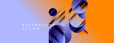 Soyut geometrik şekiller örtüşür, dinamik görsel efekt yaratır. Mordan turuncu renge geçişler var. Modern tasarım elemanları.