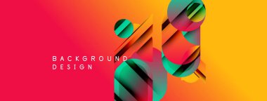 Canlı soyut tasarım. Geometrik şekiller örtüşür, dinamik görsel efekt yaratır. Arkaplanda kırmızıdan sarıya geçiş. Modern estetik.