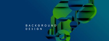 Soyut geometrik şekiller örtüşür, parlak mavi, yeşil eğimler yaratır. Arkaplan ve sunumlar için uygun modern tasarım.