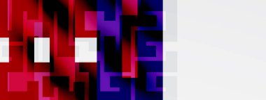 Soyut geometrik desen. Kırmızı, mor, beyaz renkler karışımı. Modern tasarım, basit şekiller görsel ilgi yaratır..