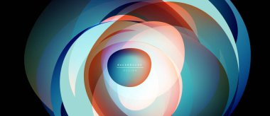 Soyut girdap katmanları, canlı maviler, portakallar, beyazlar. Modern tasarım hareketi, derinliği ve enerjiyi çağrıştırıyor. Minimalist estetik, temiz kompozisyon.