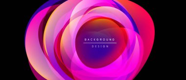 Soyut canlı katmanlar dairesel tasarım yaratır. Pembe, mor, turuncu renkler harmanlanarak dinamik görsel efekt oluşturur. Metin arkaplan tasarımı okur.
