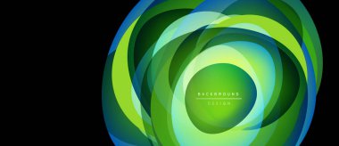 Soyut katmanlar canlı dairesel tasarım yaratır. Yeşil, mavi renkler harmanlanarak modern arkaplan elementini oluşturuyor. Metin arkaplan tasarımı okur.