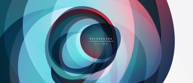 Soyut eşmerkezli çemberler. Mavi, pembe, mor renkler karışır. Modern tasarım derinlik, hareket ve enerji öneriyor. Minimalist stil.