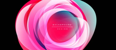 Soyut pembe, turkuaz katmanlar dairesel tasarım oluşturur. Orta metin arkaplan tasarımı okuyor. Canlı renkler dinamik görsel efekt yaratır.