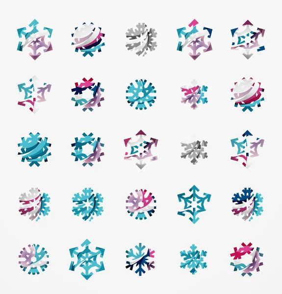 Conjunto de copo de nieve colorido abstracto — Vector de stock