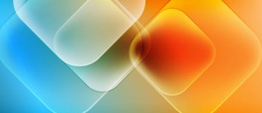 Soyut kompozisyon özellikleri üst üste binen yuvarlak kareler. Renkler mavi, yeşil ve turuncudan karışıyor. Yumuşak renkler oluşturuyor. Modern tasarım.