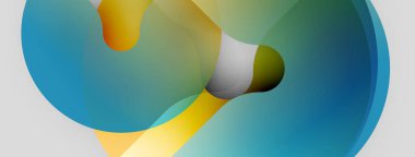 Soyut sıvı şekilleri örtüşür, canlı renk karışımları yaratır. Mavi, sarı, beyaz, yeşil tonlar kompozisyona hakim. Yumuşak gradyanlar biçimleri tanımlar.