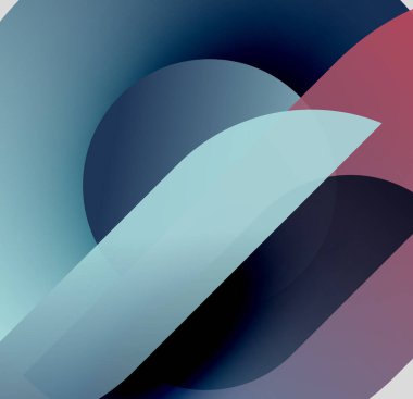 Soyut şekiller örtüşür, farklı renk karışımları yaratır. Maviler, morlar, kırmızılar kompozisyona hakim. Yumuşak geçişler görsel akışı tanımlar.