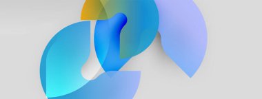 Soyut şekiller örtüşüyor, parlak mavi, sarı renkler yaratıyor. Yumuşak eğimler akıcılığı, modern tasarım estetiğini akla getiriyor. Minimalist kompozisyon.