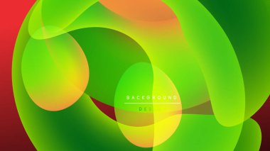 Soyut, enerjik şekiller çakışıyor ve akışkan gradyanlar yaratıyor. Renkler kırmızı, turuncu, sarı ve yeşile karışıyor. Modern tasarım ögesi.