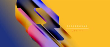 Soyut geometrik şekiller sarı arkaplan ile örtüşür. Canlı renkler dinamik görsel efekt yaratır. Arka planlar için modern tasarım ögesi.