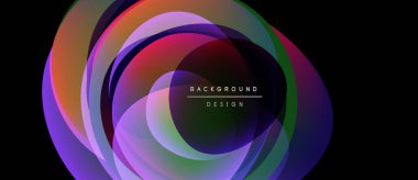 Soyut renkli katmanlar dinamik dairesel tasarım yaratır. Canlı renkler harmanlanarak modern arkaplan ögesini oluşturur. Minimalist metin mevcut.