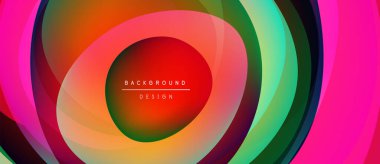 Soyut katmanlar canlı dairesel tasarım yaratır. Renkler karışır, dinamik görsel efekt oluşturur. Çeşitli projeler için modern arkaplan.