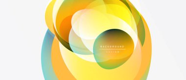 Soyut renkli şekiller örtüşür, dinamik görsel efekt yaratır. Sarılar, portakallar, maviler güzelce harmanlanır. Modern tasarım ögesi.