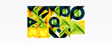 Soyut geometrik bileşim. Şekiller örtüşüyor, canlı renk kalıpları yaratıyor. Sarılar, yeşiller, koyu maviler dizaynın hakimi. Modern estetik.