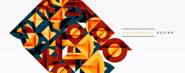 Soyut geometrik desen. Turuncu, kahverengi, deniz mavisi şekilleri örtüşüyor ve dinamik görsel doku oluşturuyor. Temiz beyaz arkaplan karşıtlık sağlar.