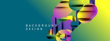 Soyut geometrik şekiller örtüşüyor, canlı renk eğimleri yaratıyor. Deniz mavisinden sarıya geçişler. Modern tasarım elemanları.